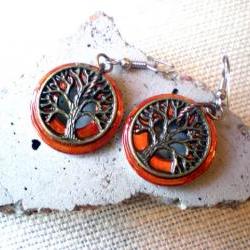 Tree of Life Earrings: Fiery Orange
