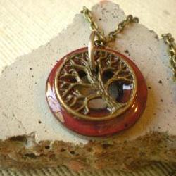 Tree of Life Necklace: Deep Red and Brass