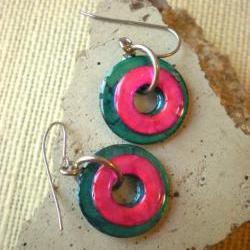 Washer Earrings: Bright Blue and Pink